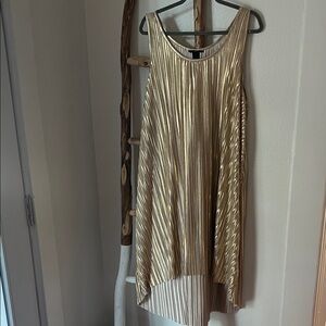 H&M Gold High-Low Pleated Sleeveless Tank Flowy Dress large XL